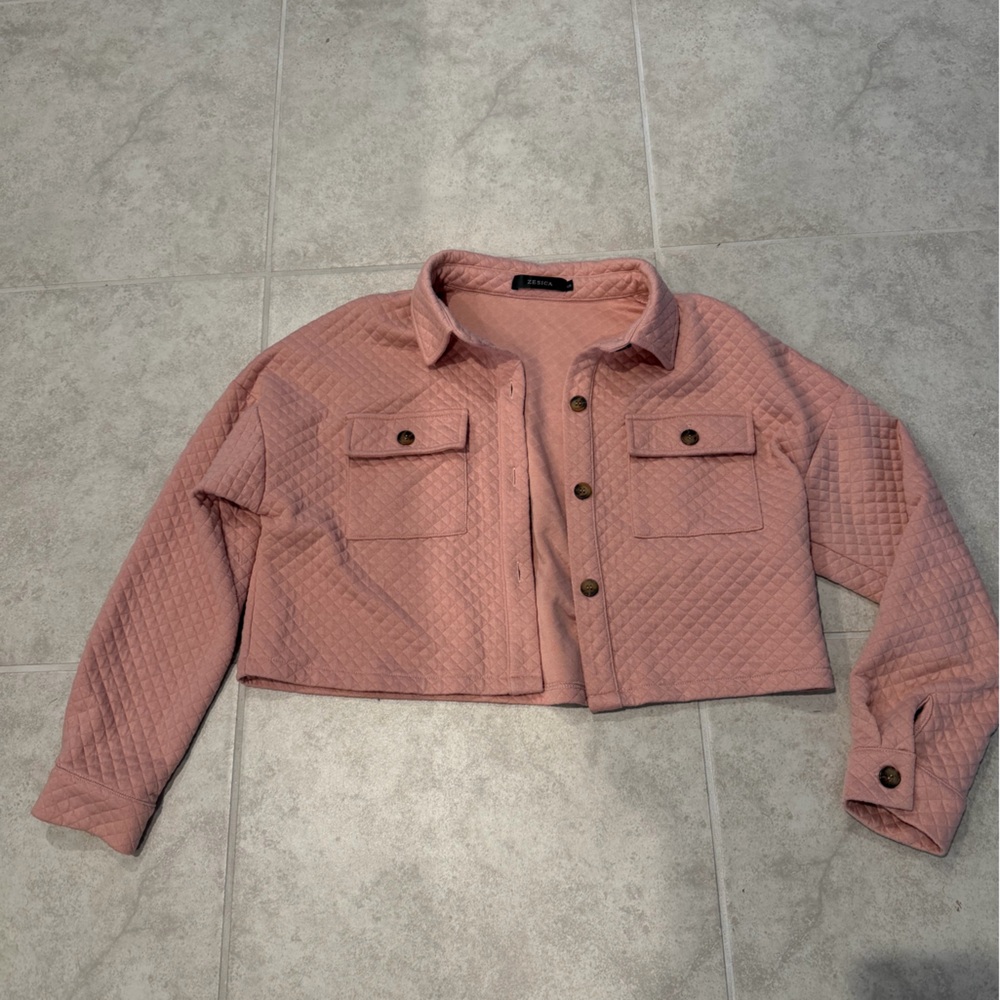 Quilted Cropped Pink Jacket with Button Details
